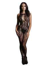 Le Desir Criss Cross Neck Bodystocking - Black - One Size